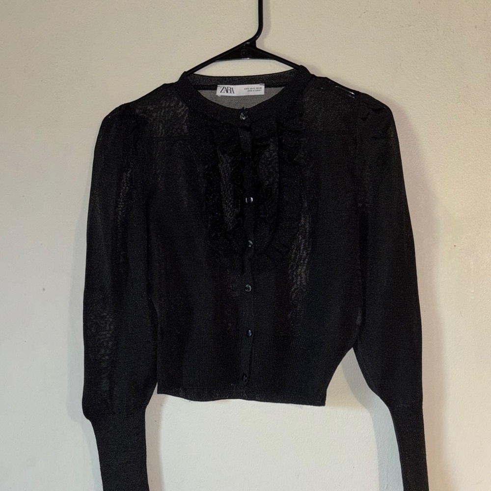 Zara Black Lace Button-Up Top